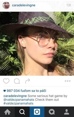 Cara Delevingne propaguje na svojom profile aj klobúky